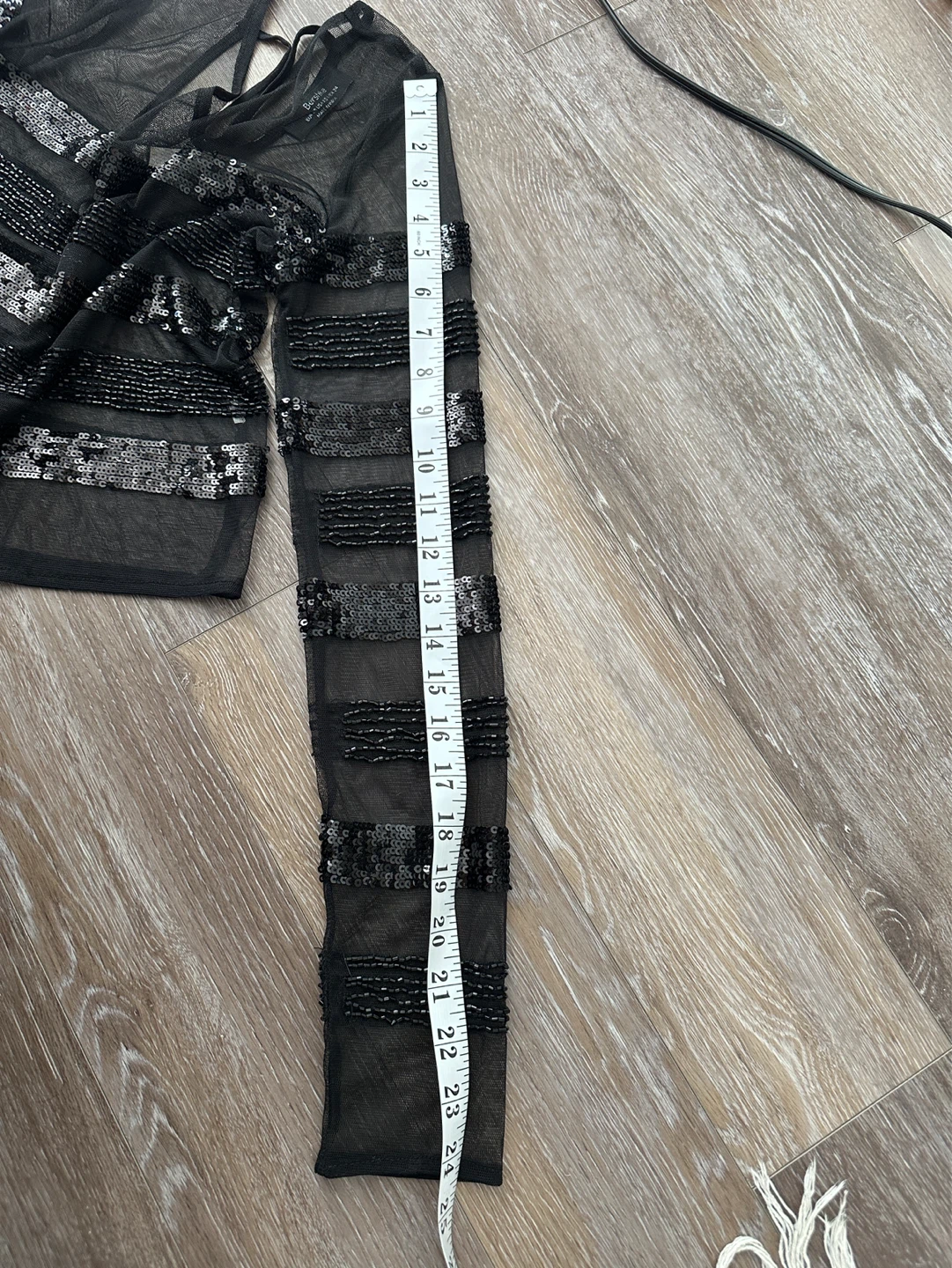 Bershka Black Mesh Sequin Long Sleeve Top - photo 4