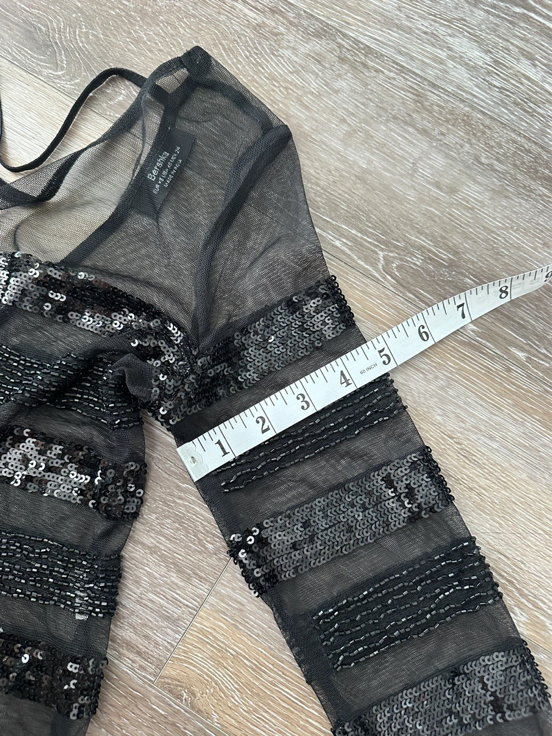 Bershka Black Mesh Sequin Long Sleeve Top - photo 5