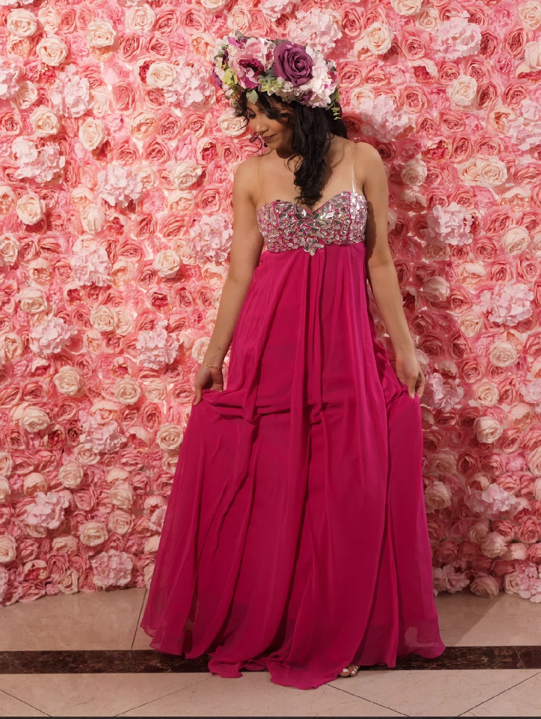 Strapless Pink Beaded Bodice Gown - photo 3