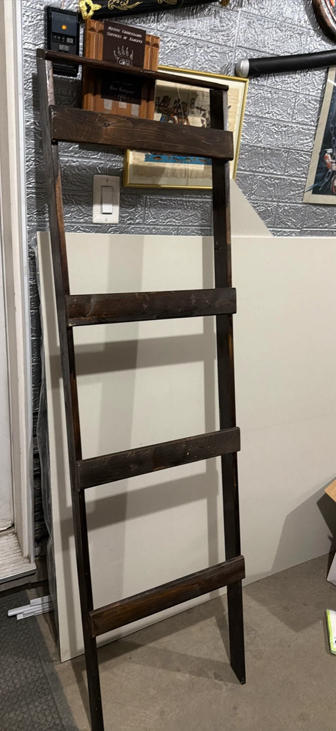 Wooden ladder shelf