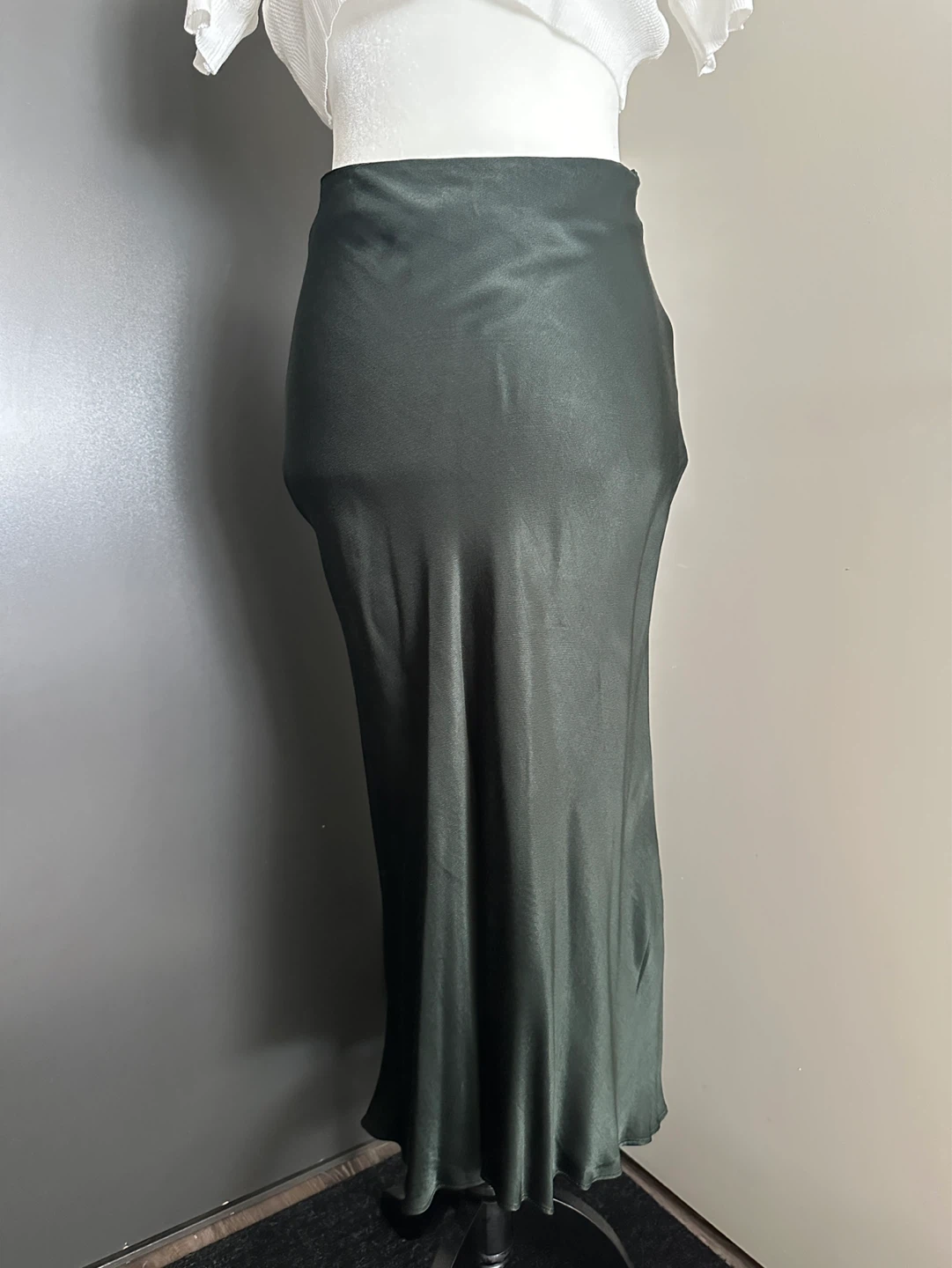 Mango Dark Green Satin Midi Skirt S