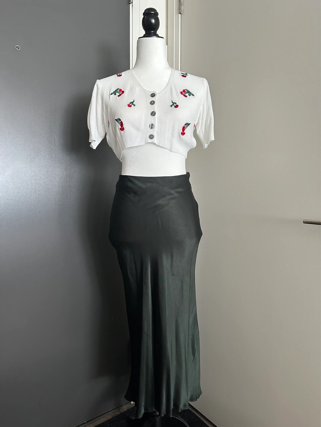 Mango Dark Green Satin Midi Skirt S - photo 2