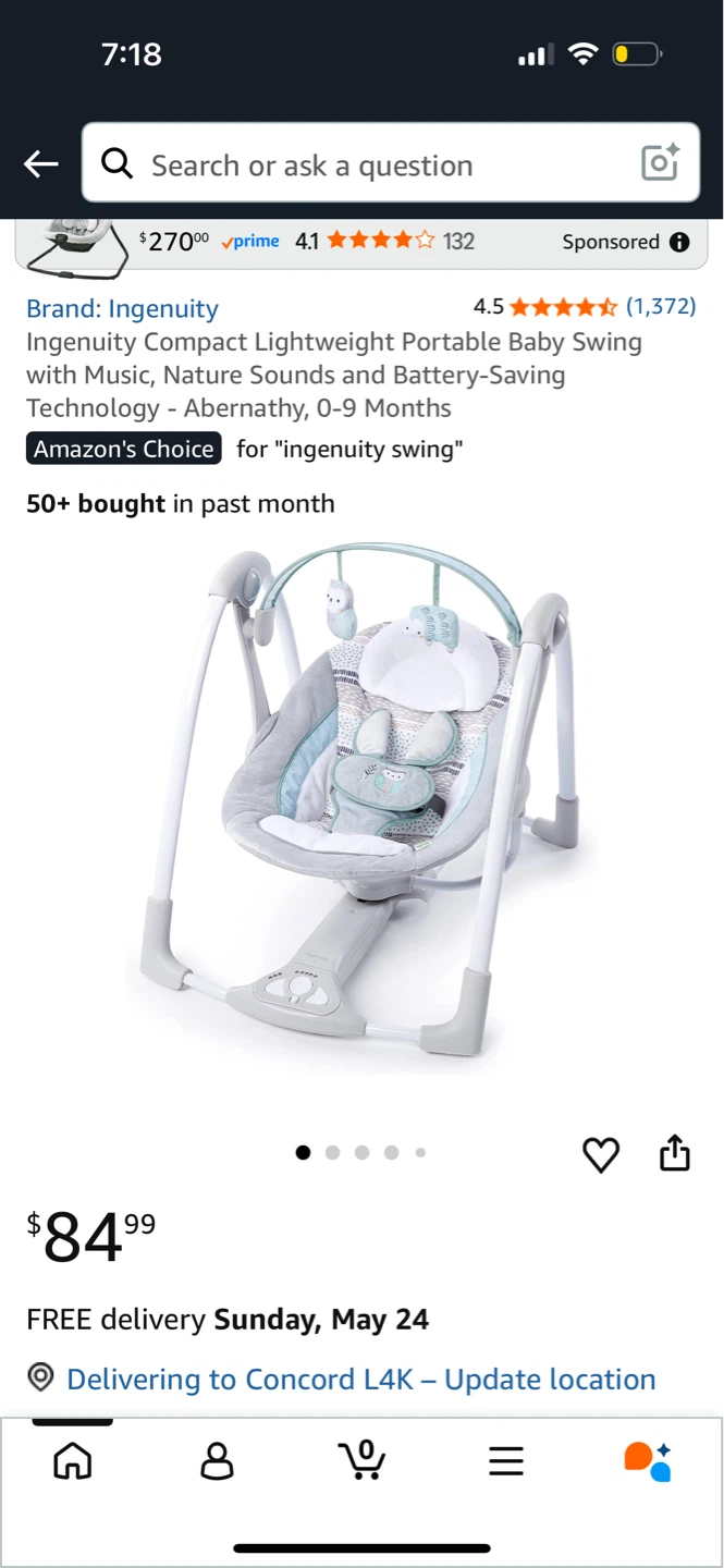 Ingenuity Compact Lightweight Baby Swing - Abernathy