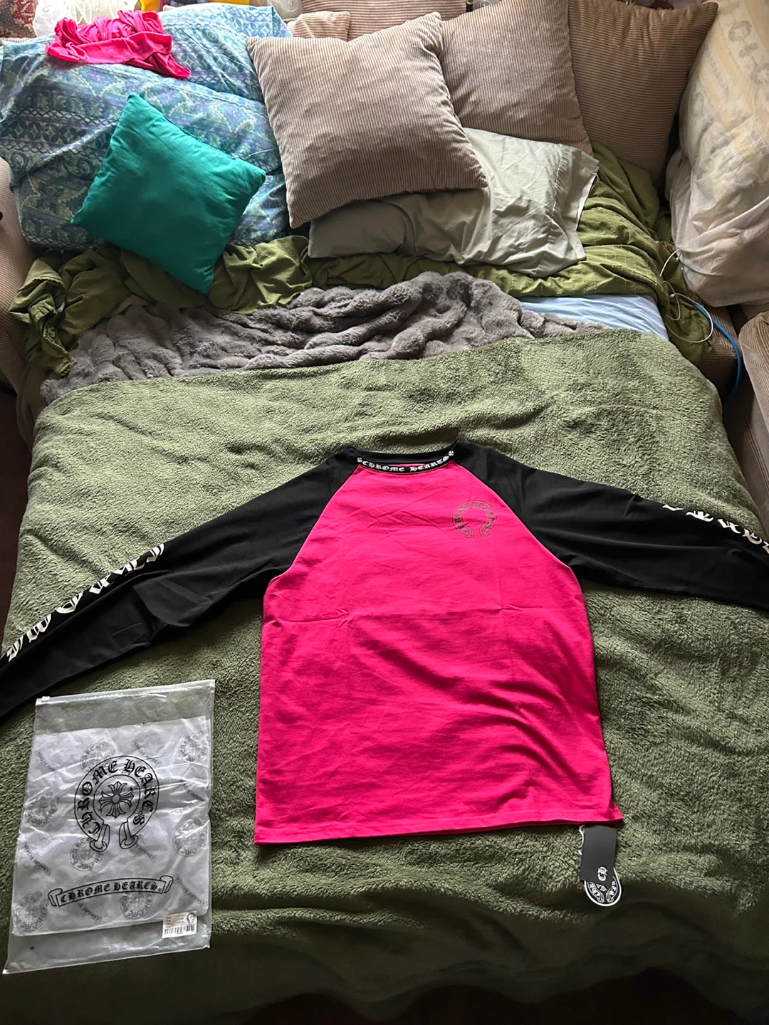 Chrome Hearts Long Sleeve Shirt Pink Black Size L