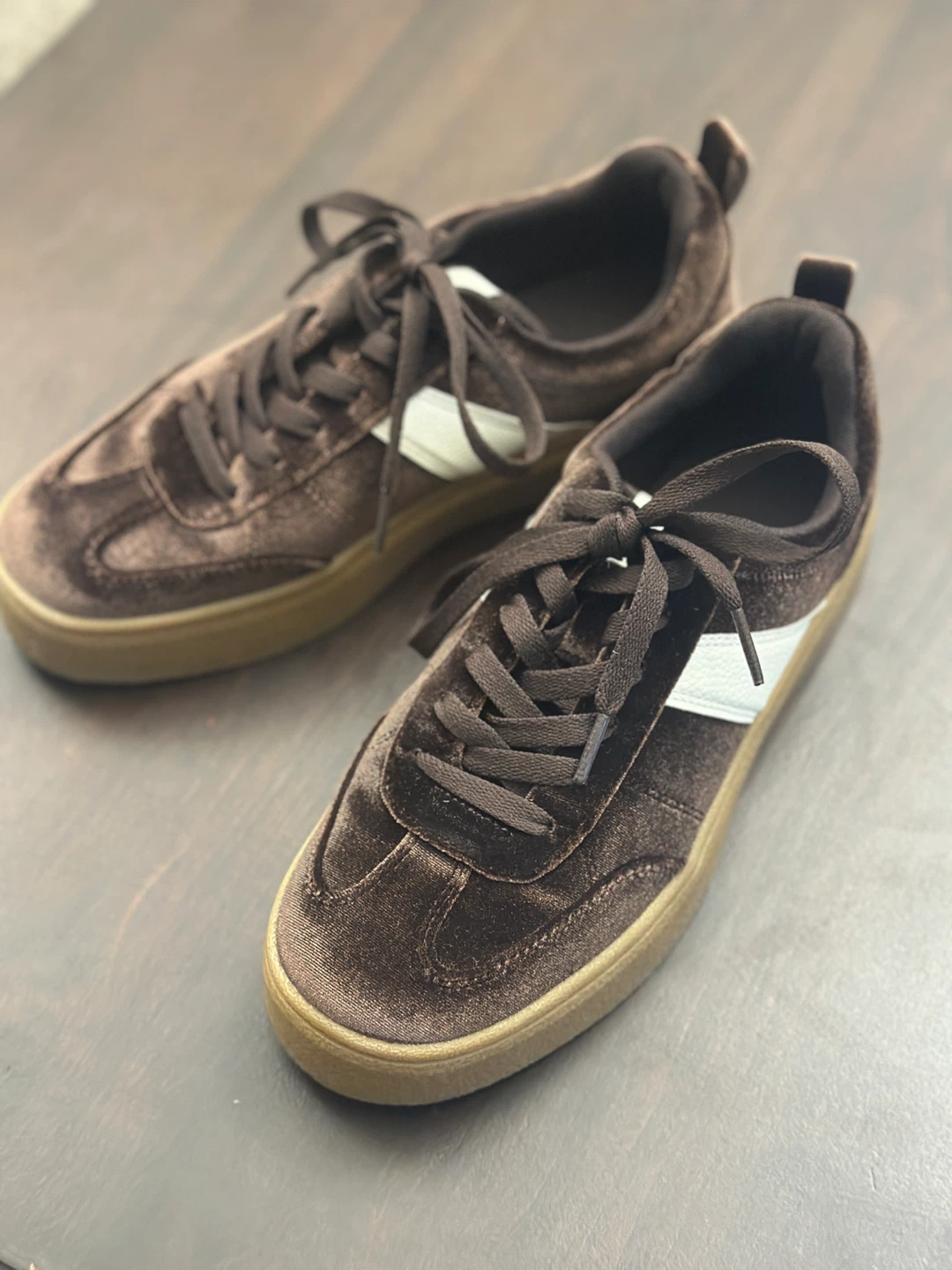Brown Velvet Sneakers - Size 24.5/L