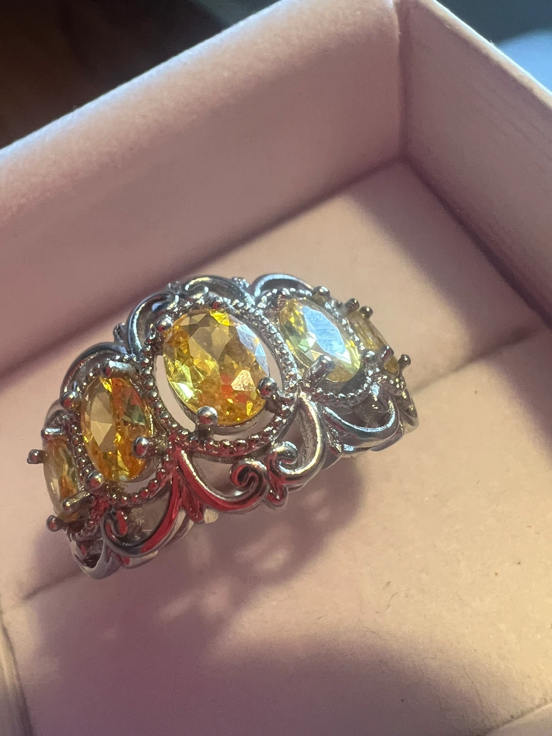 Sterling Silver S925 Ring with Yellow Gemstones