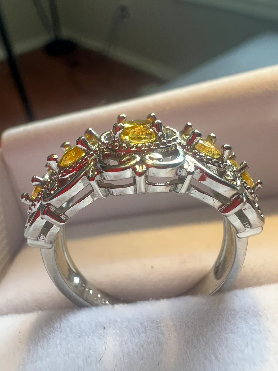 Sterling Silver S925 Ring with Yellow Gemstones - photo 2