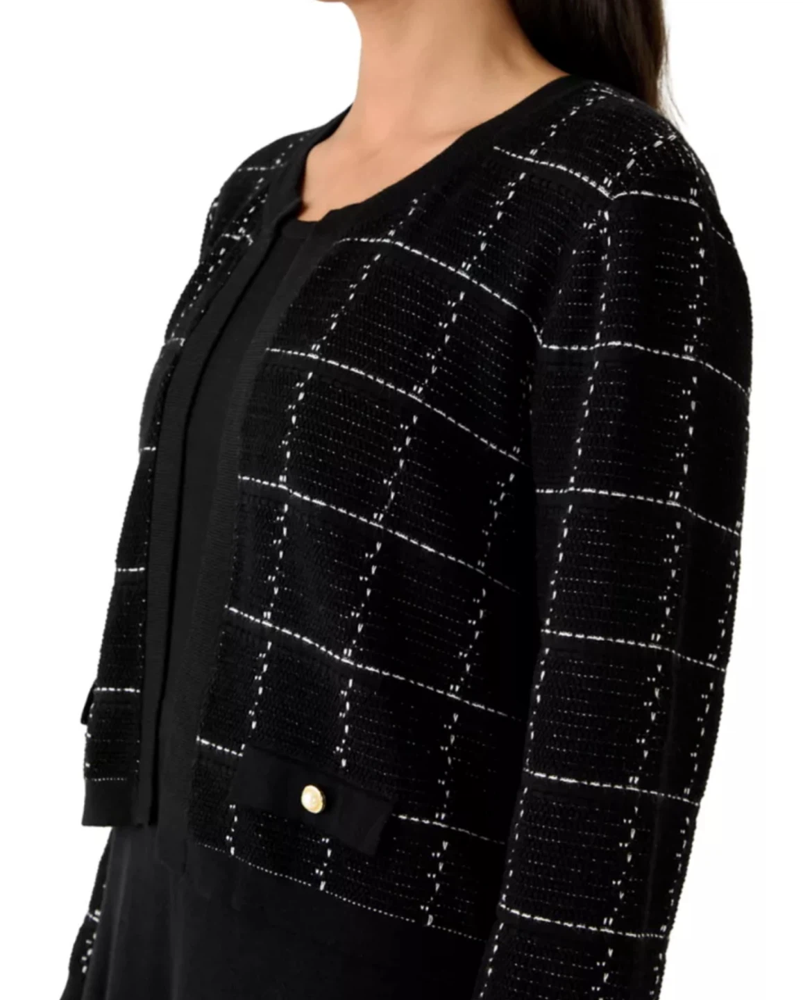 Black and White Plaid Knit Cardigan Dress Set - photo 2