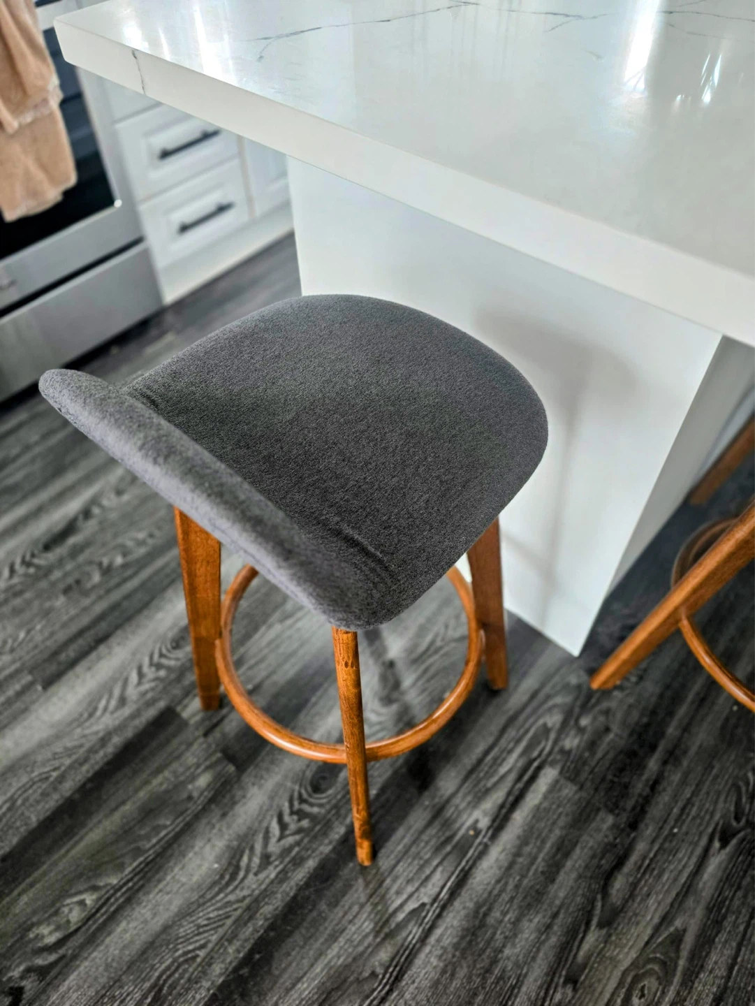 Charcoal Fabric Bar Stools with Wooden Legs - set of 4 - photo 4