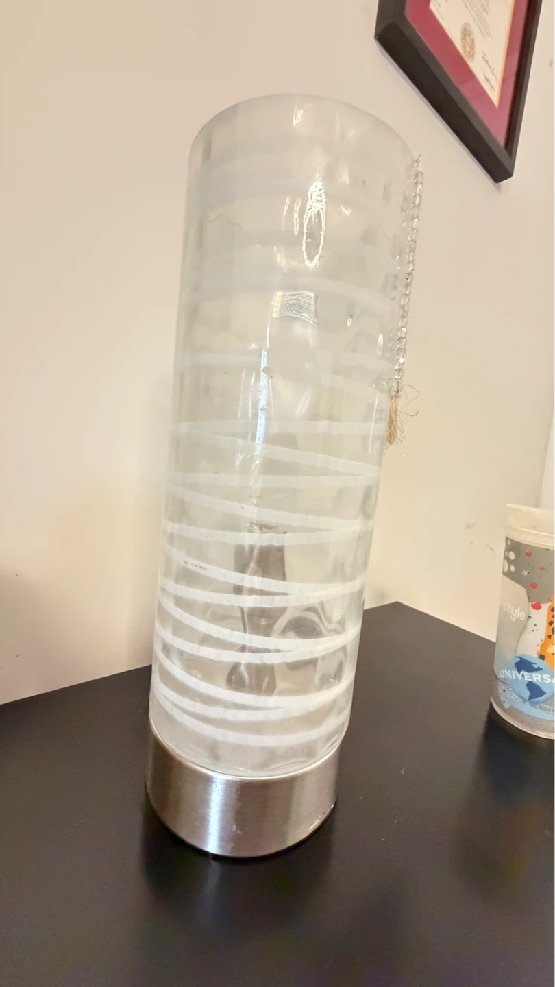 Cylindrical Glass Table Lamp with White Swirls - photo 2