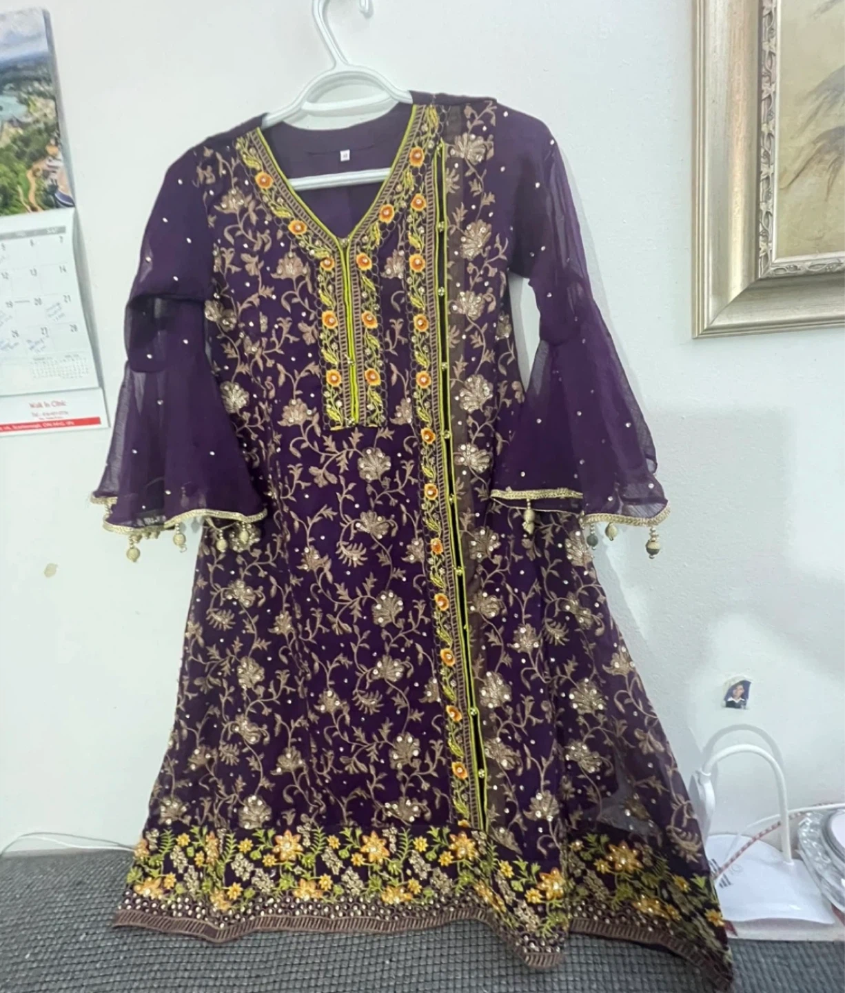 Purple Embroidered Kameez with Dupatta - photo 3