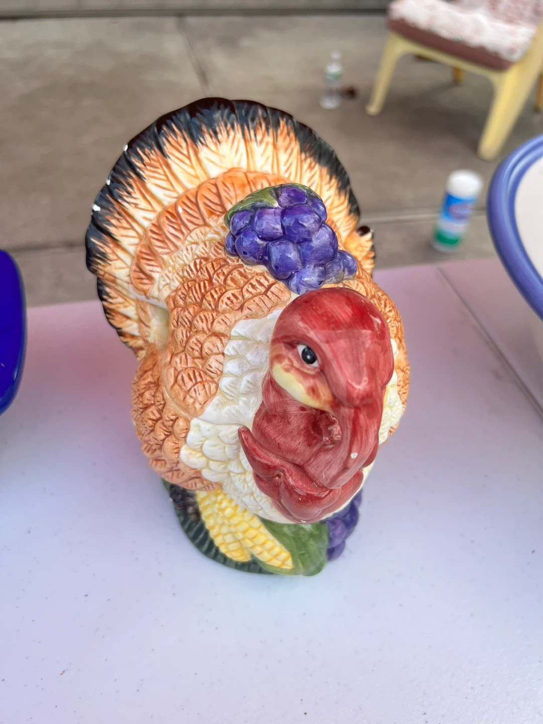 Ceramic Turkey Figurine with Grapes and Corn