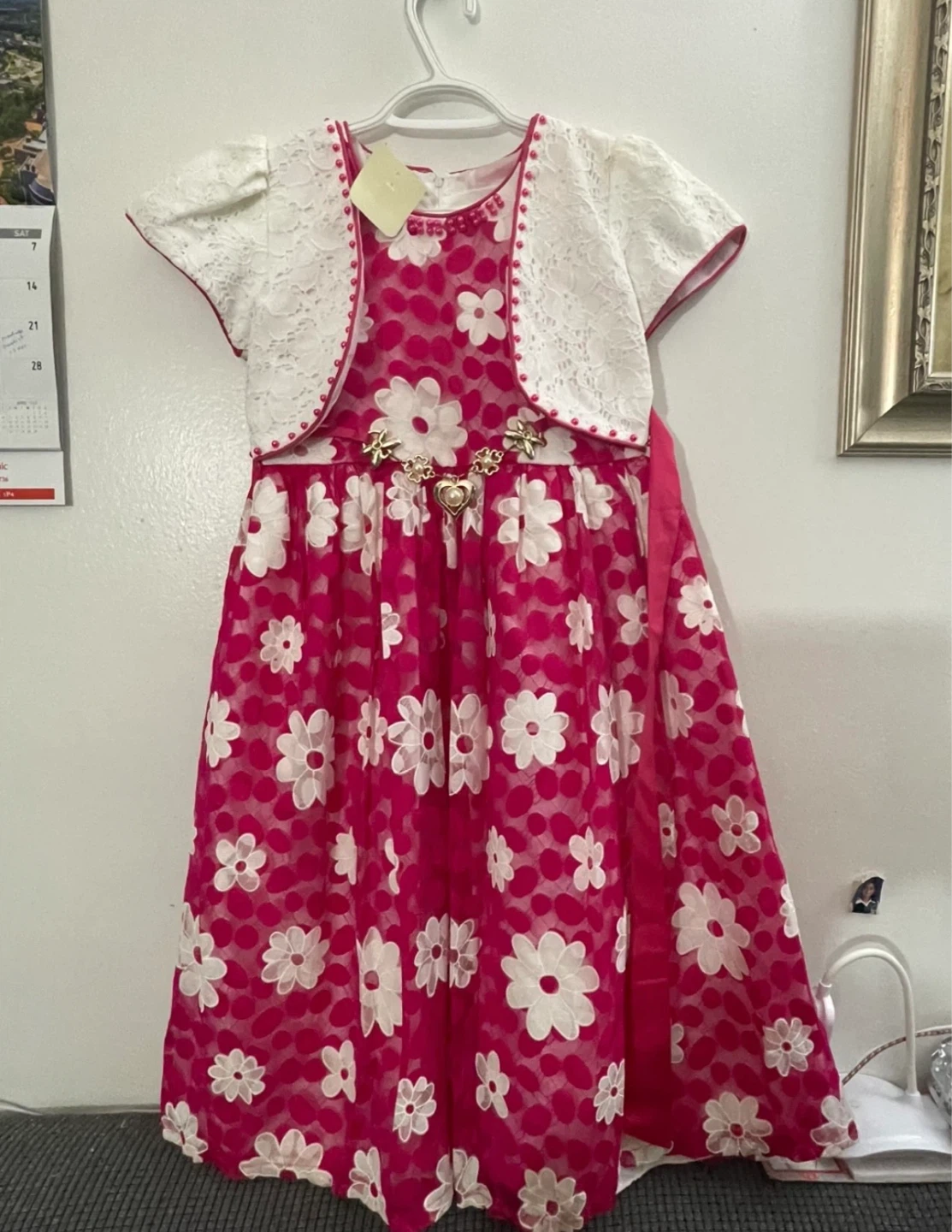 Girls' Pink Floral Dress with Lace Bolero Jacket - photo 2