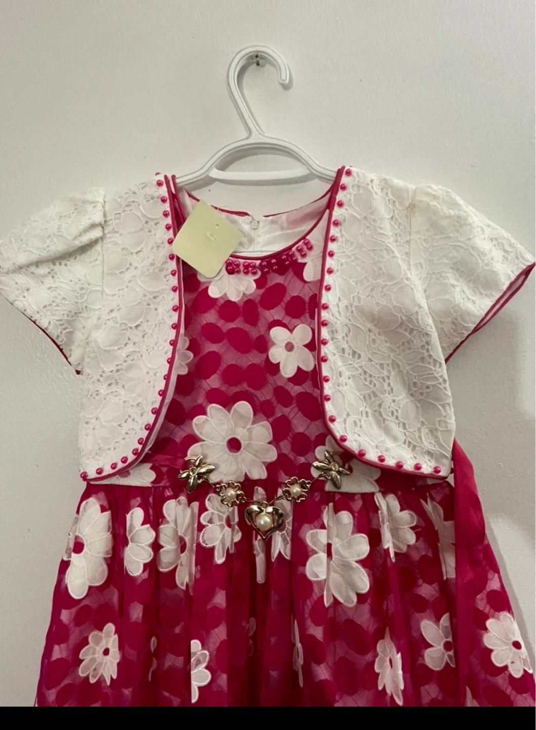 Girls' Pink Floral Dress with Lace Bolero Jacket