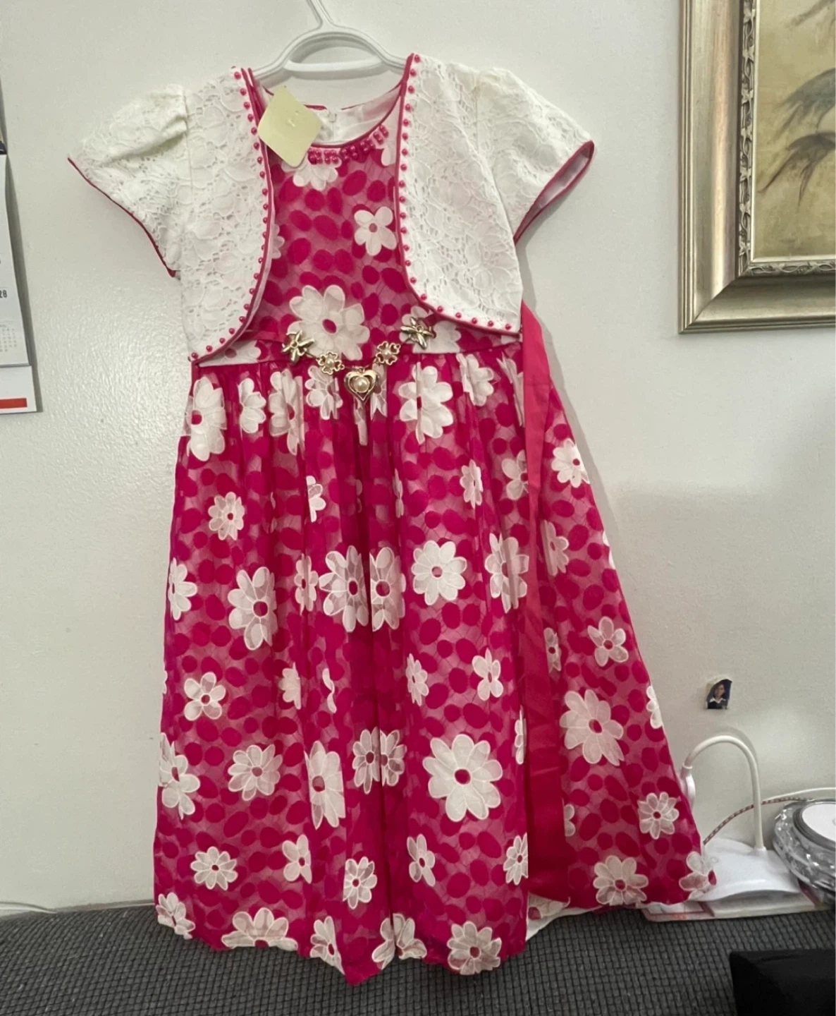 Girls' Pink Floral Dress with Lace Bolero Jacket - photo 4