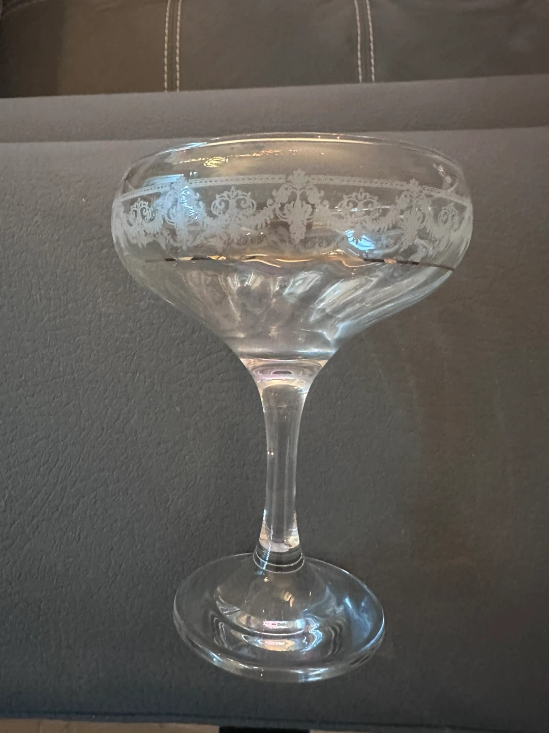 One Etched Glass Coupe Cocktail Glass
