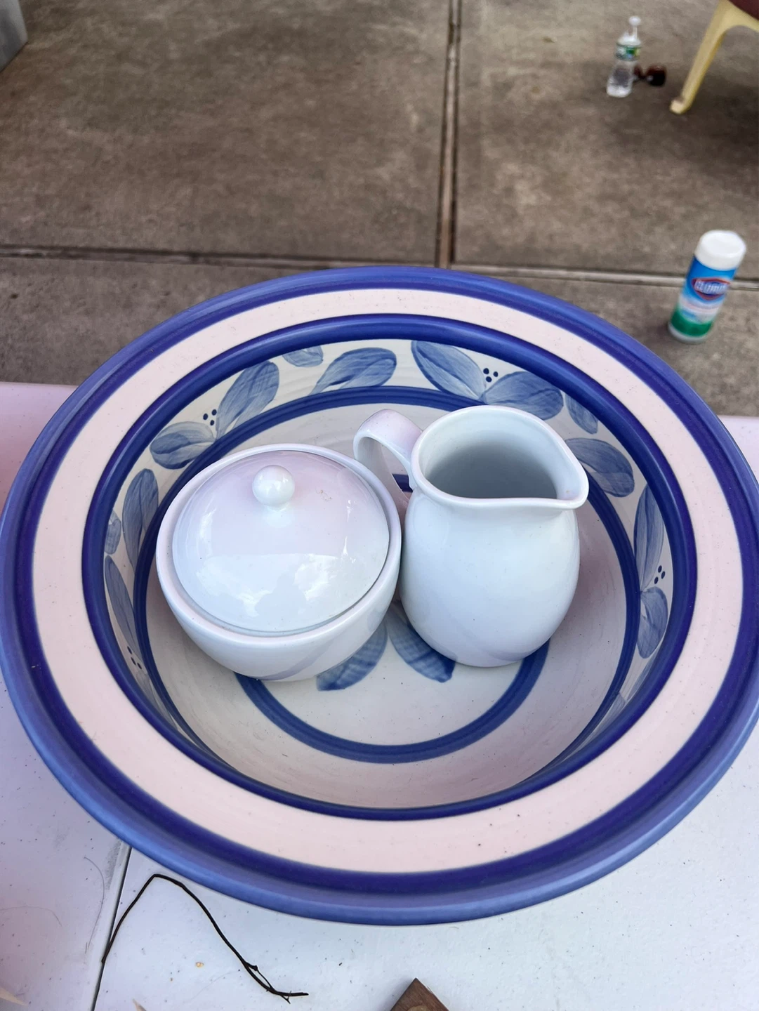 Ceramic Sugar Bowl and Creamer Set with Decorative Bowl
