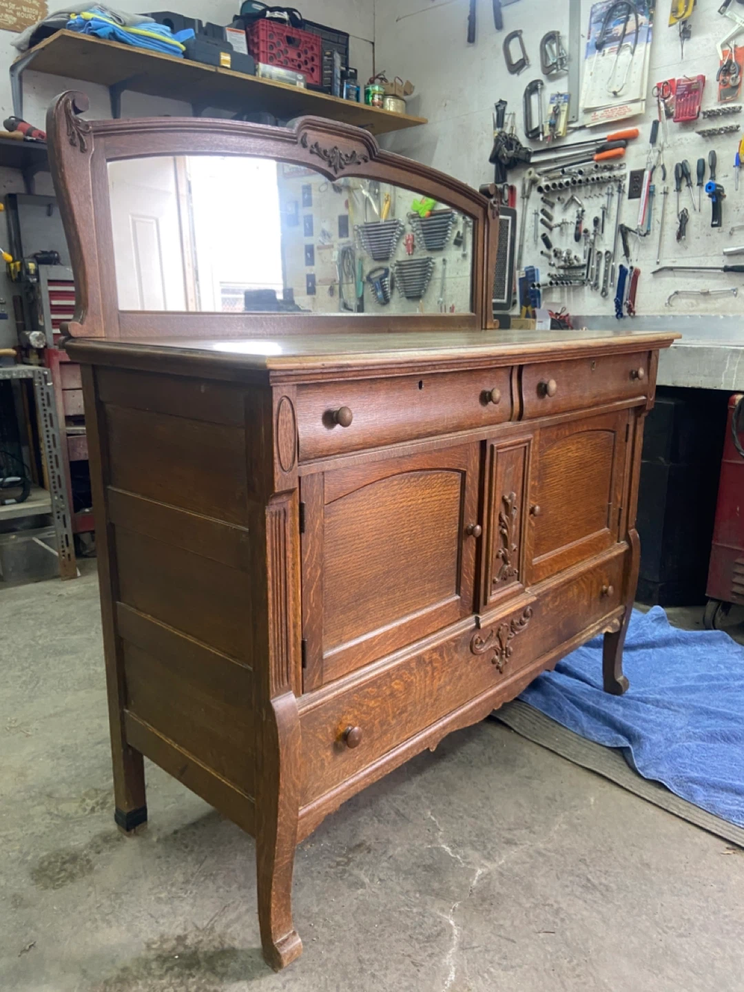 Antique Oak Dresser with Mirror - photo 3