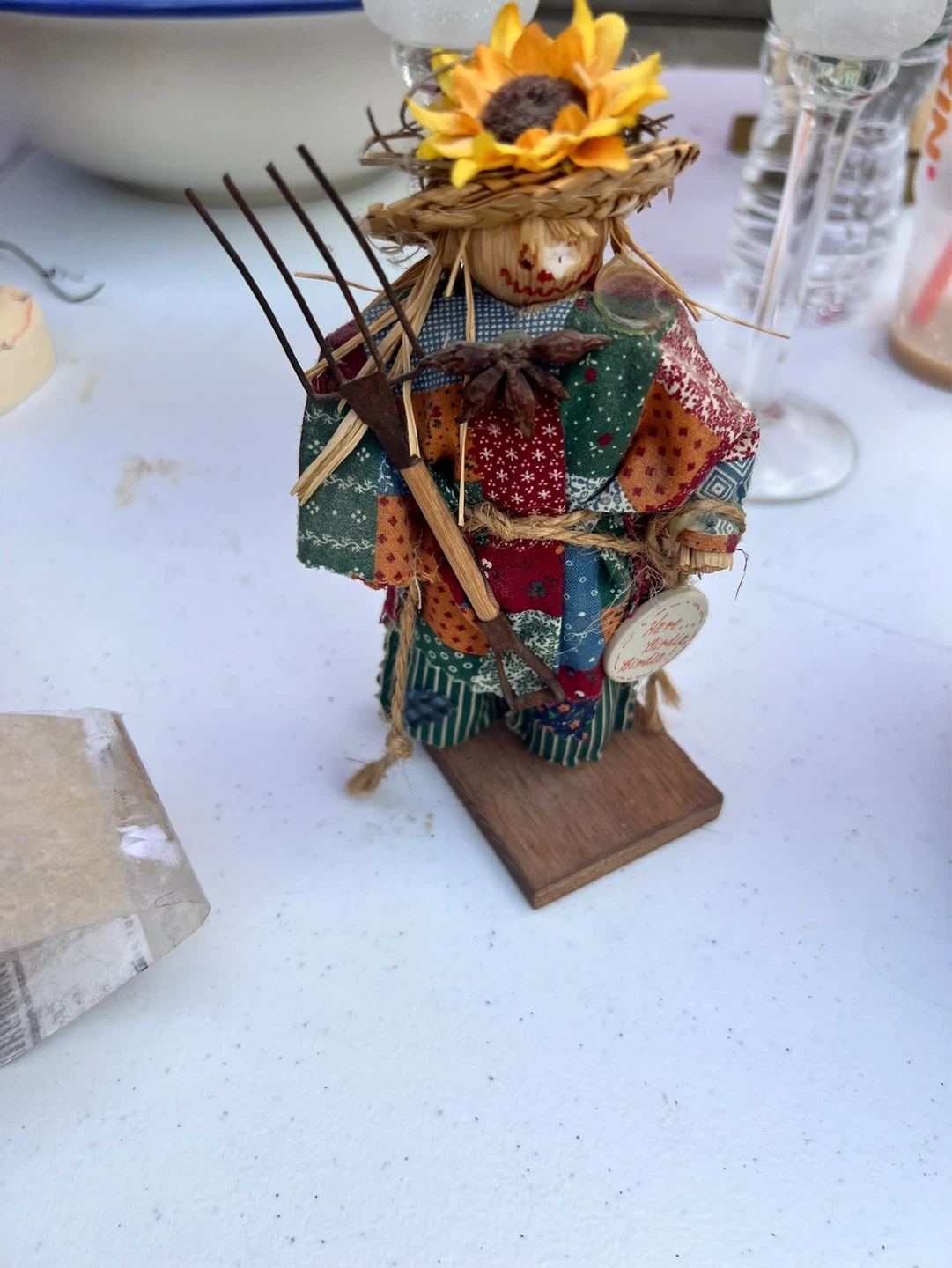 Patchwork Scarecrow Doll with Sunflower Hat