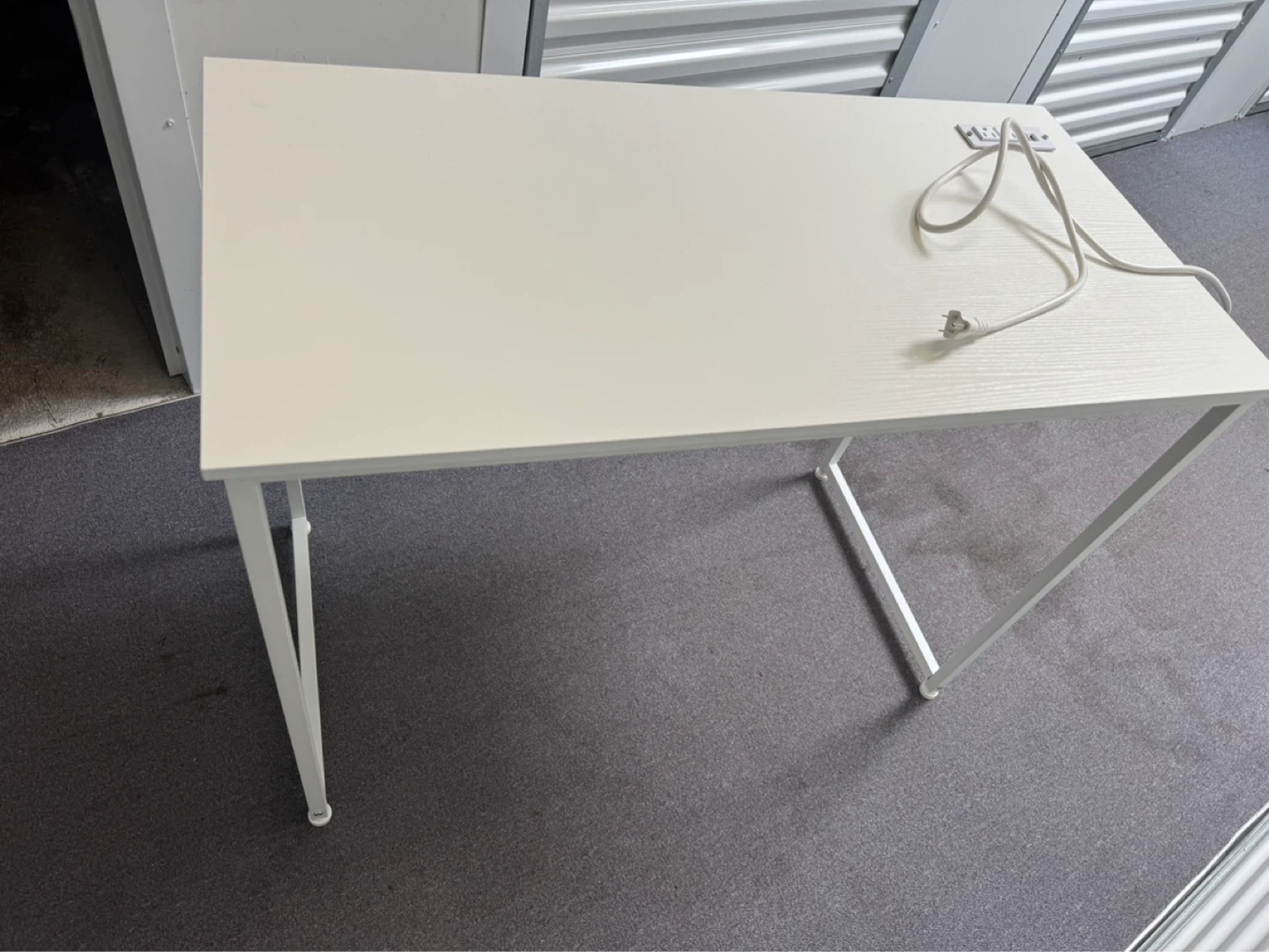 White Minimalist Desk with Power Strip - photo 2