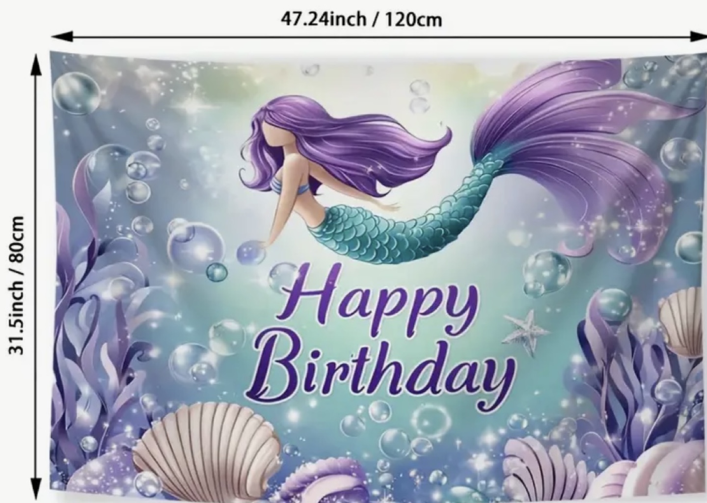 Happy Birthday Mermaid Birthday Party Backdrop Banner - photo 3
