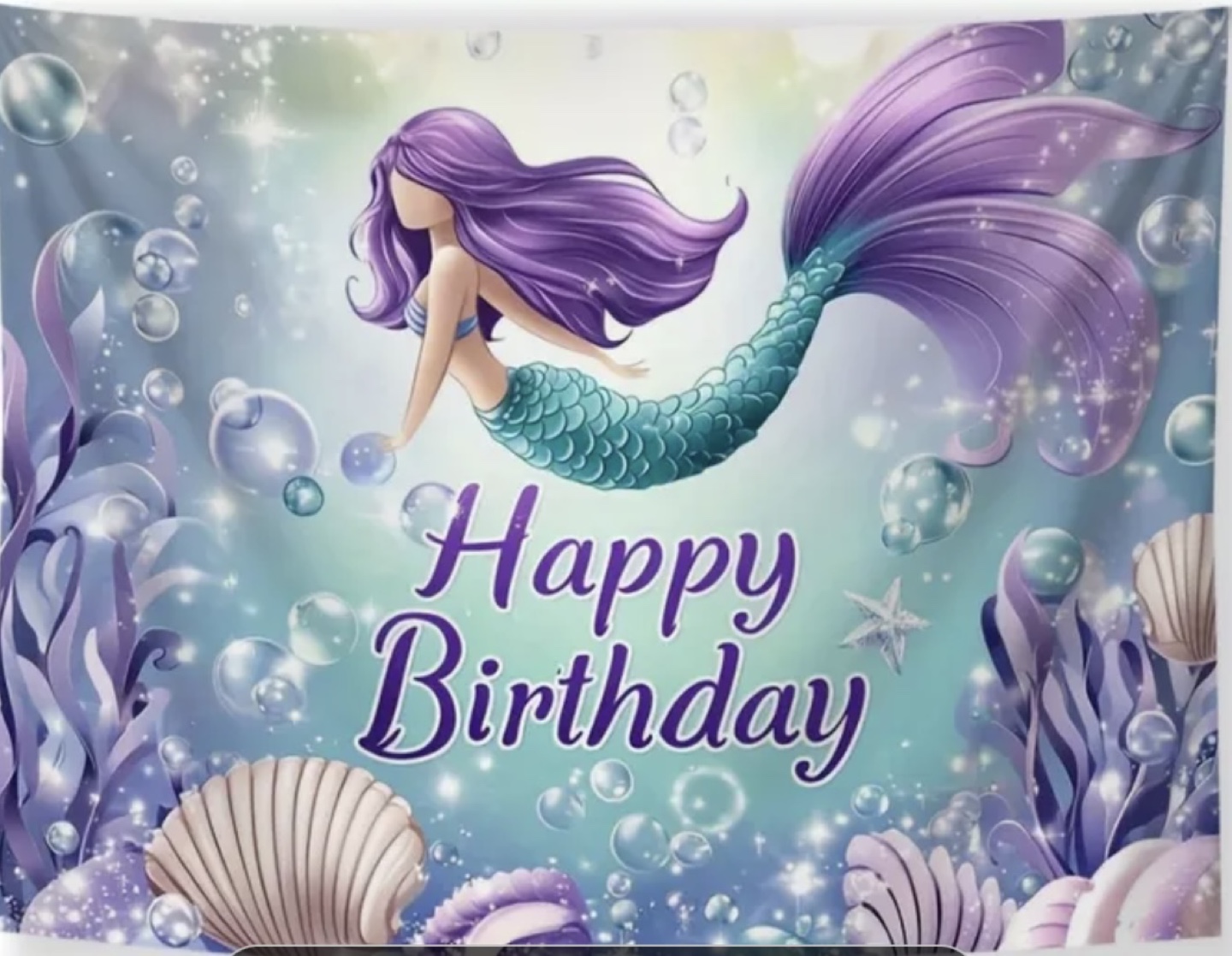 Happy Birthday Mermaid Birthday Party Backdrop Banner