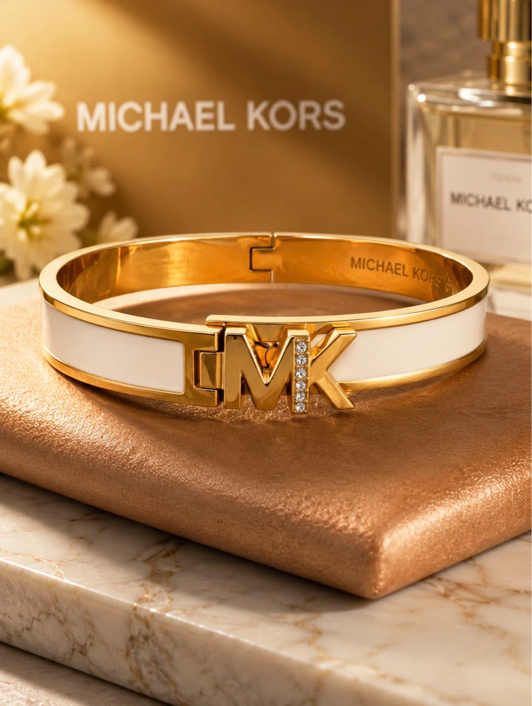 Michael Kors baby pink and Gold Tone Bangle Bracelet