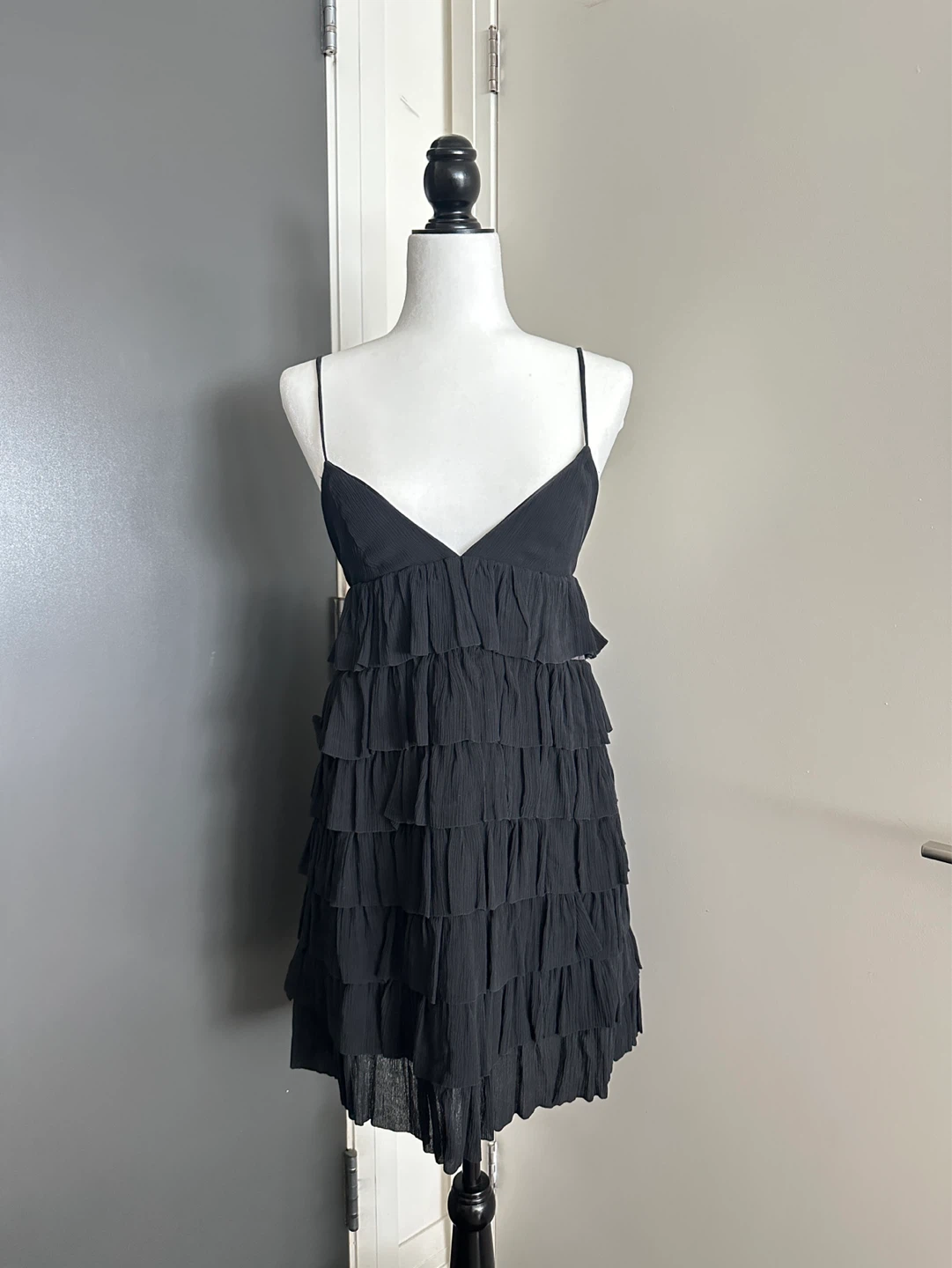 Imasu Black Ruffle Mini Dress Spaghetti Straps