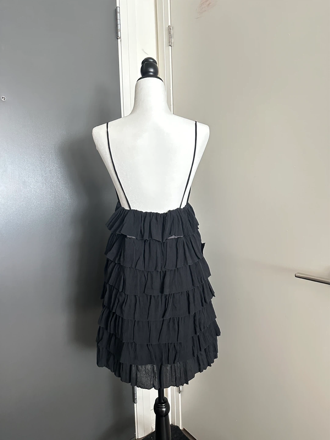 Imasu Black Ruffle Mini Dress Spaghetti Straps - photo 2