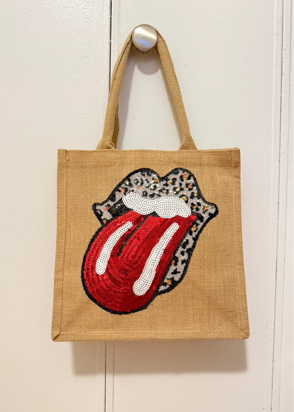 Rolling Stones Tongue Logo Jute Tote Bag
