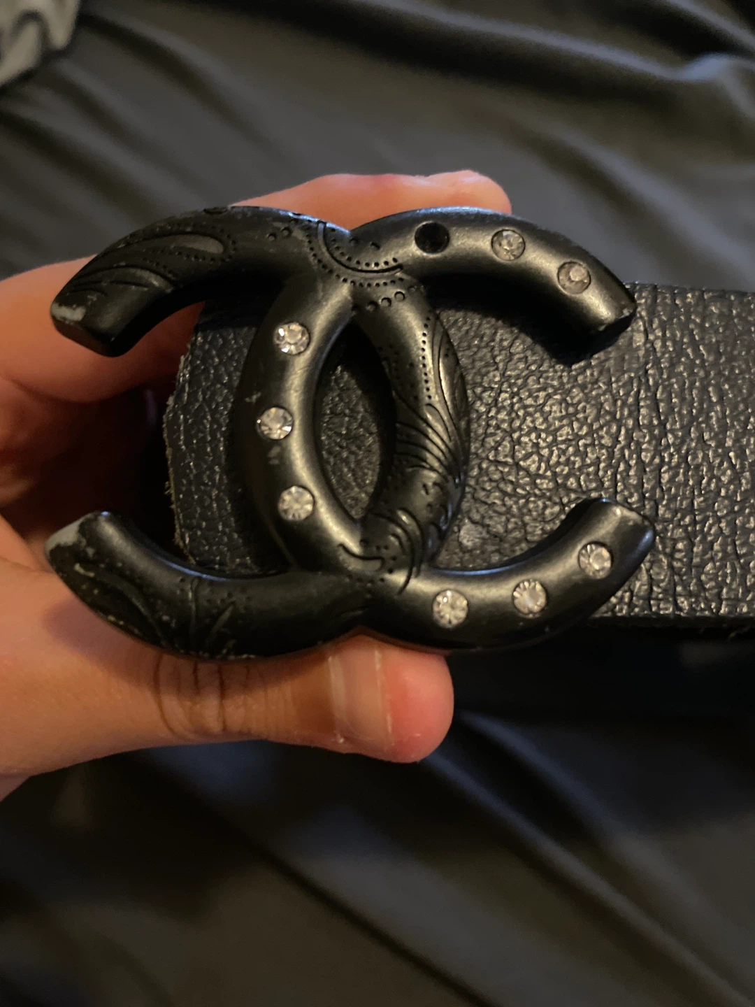 Black Leather Belt with CC Buckle - photo 2