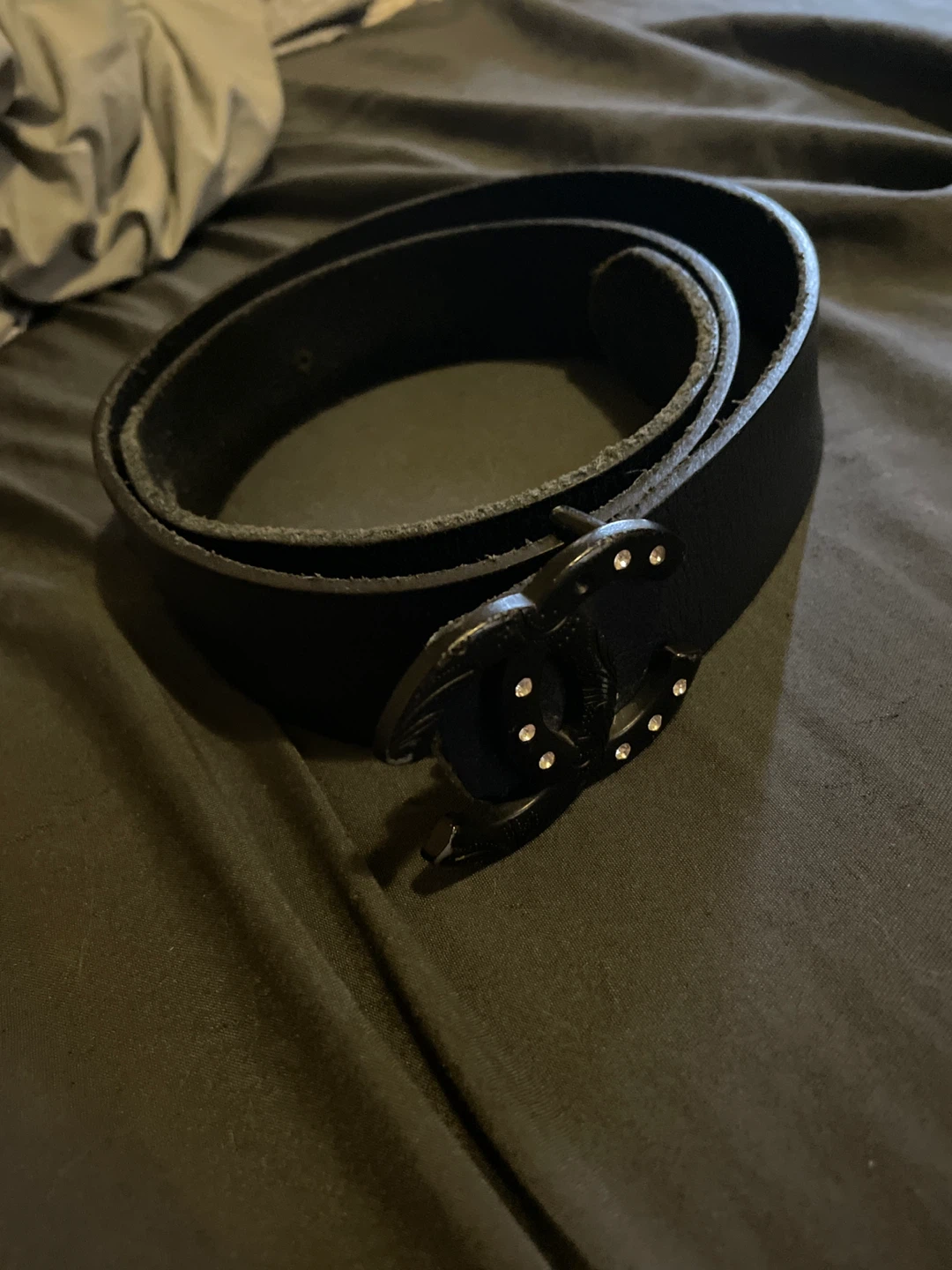 Black Leather Belt with CC Buckle
