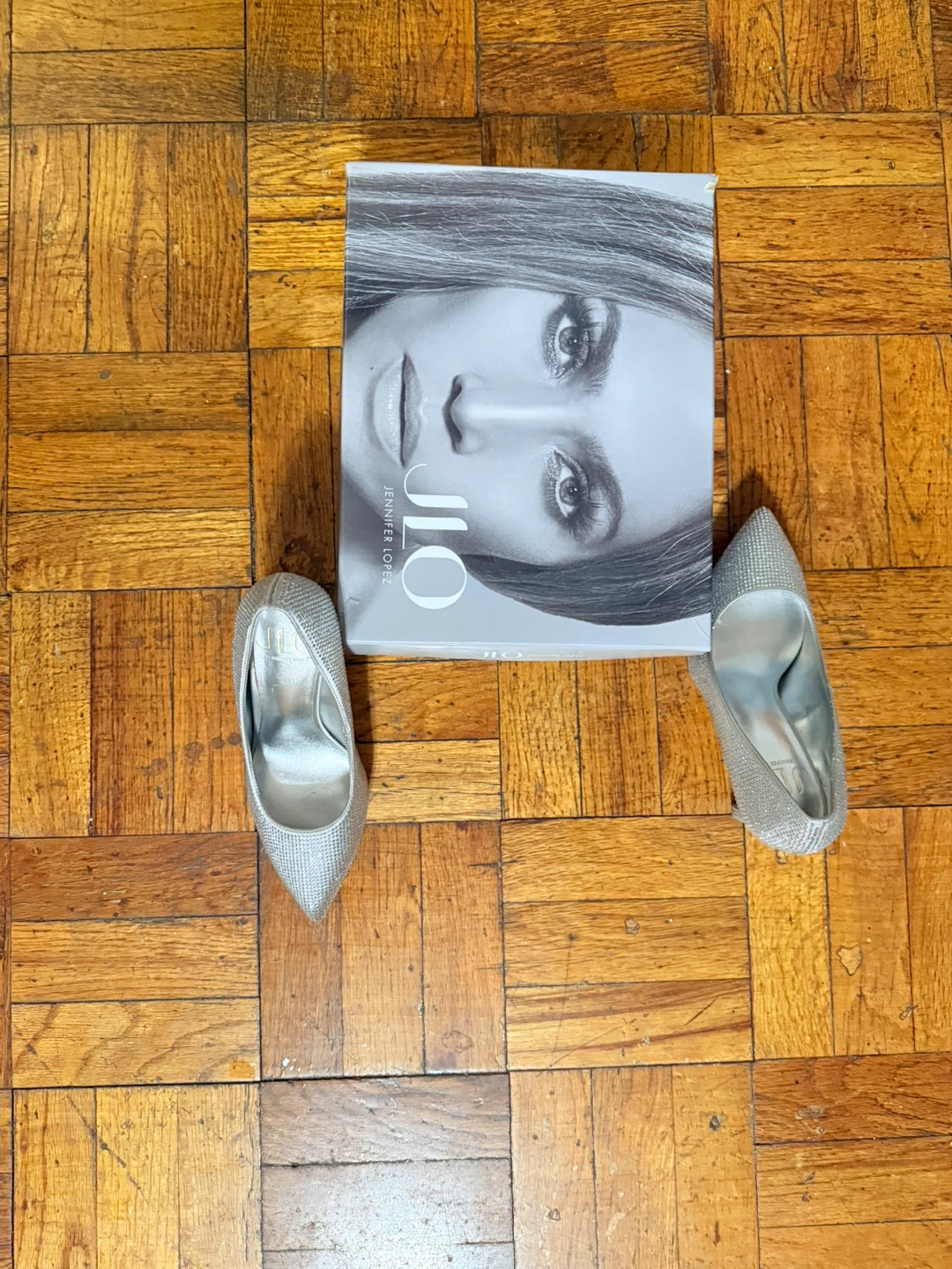 JLO Jennifer Lopez Silver Embellished Heels - Size 6