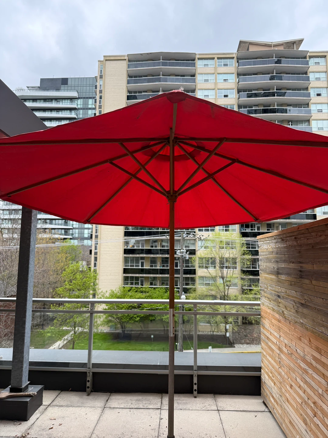 Red Patio Umbrella with Heavy Base