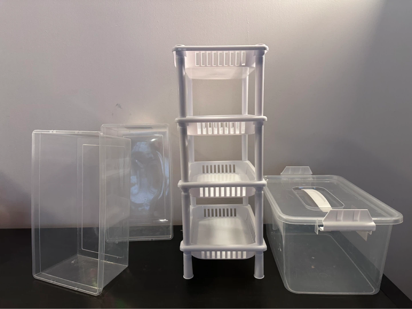 Plastic Storage Containers and 3-Tier Shelf Unit - photo 2