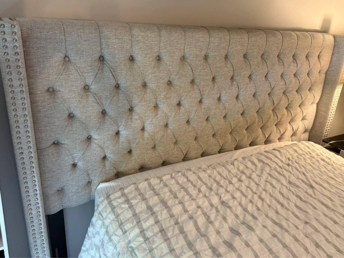 Tufted Wingback Headboard with Bed Frame and Box Spring