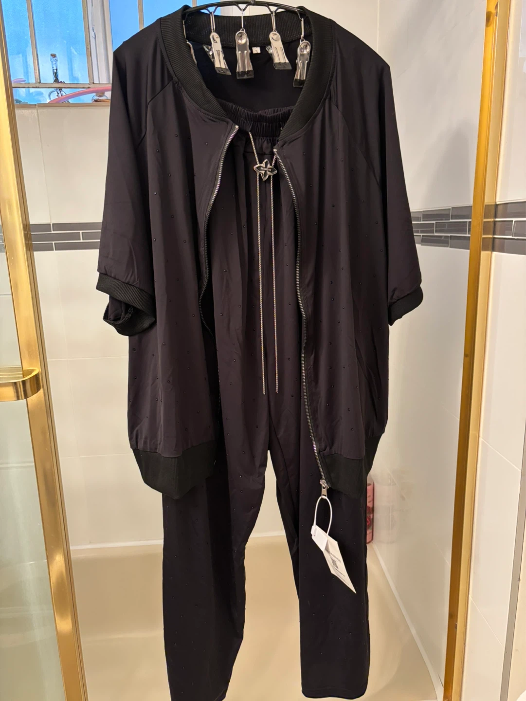 Black Rhinestone Tracksuit Set