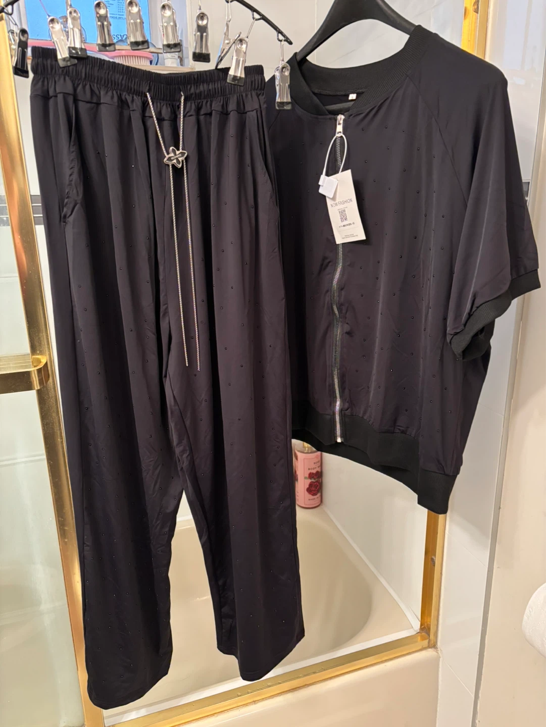 Black Rhinestone Tracksuit Set - photo 2
