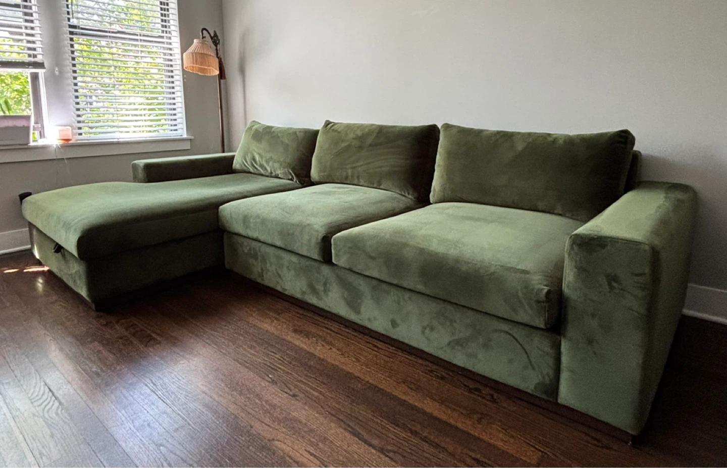 Green Velvet Sectional Sofa  with storage