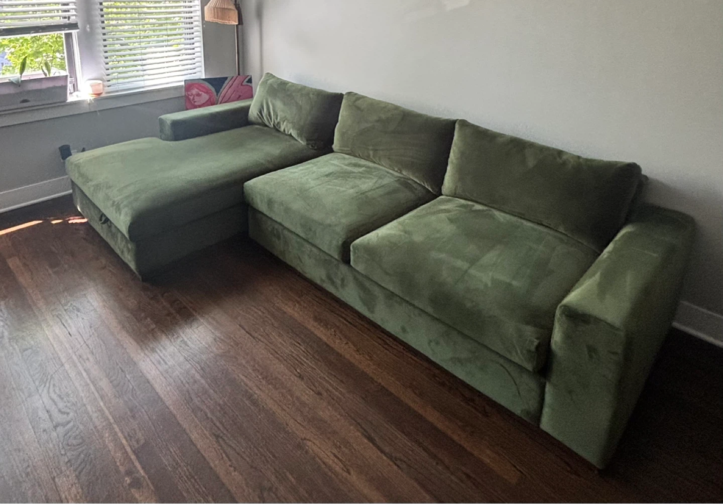 Green Velvet Sectional Sofa  with storage - photo 2
