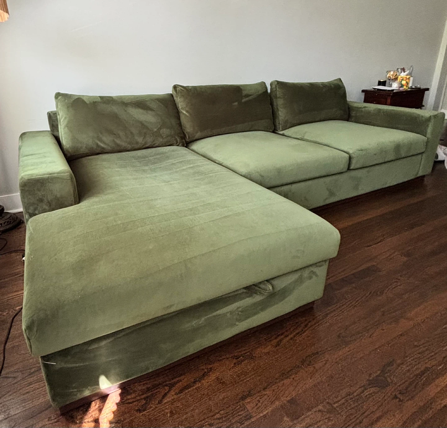 Green Velvet Sectional Sofa  with storage - photo 3