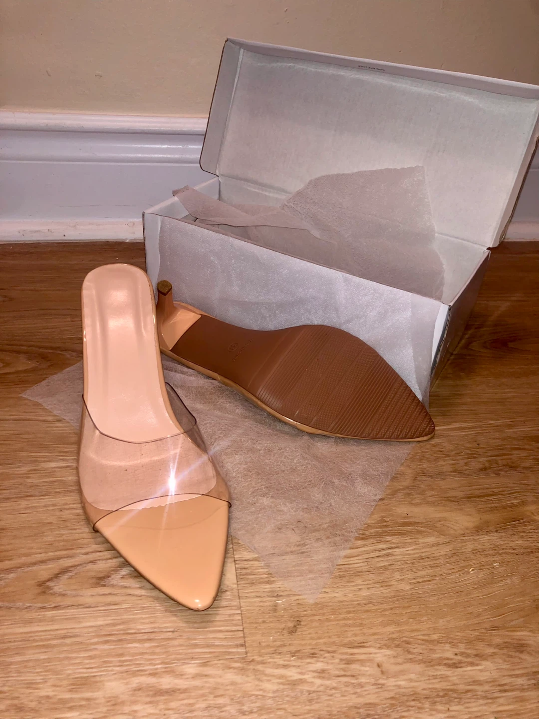 Women's Clear Strap Heels - Nude