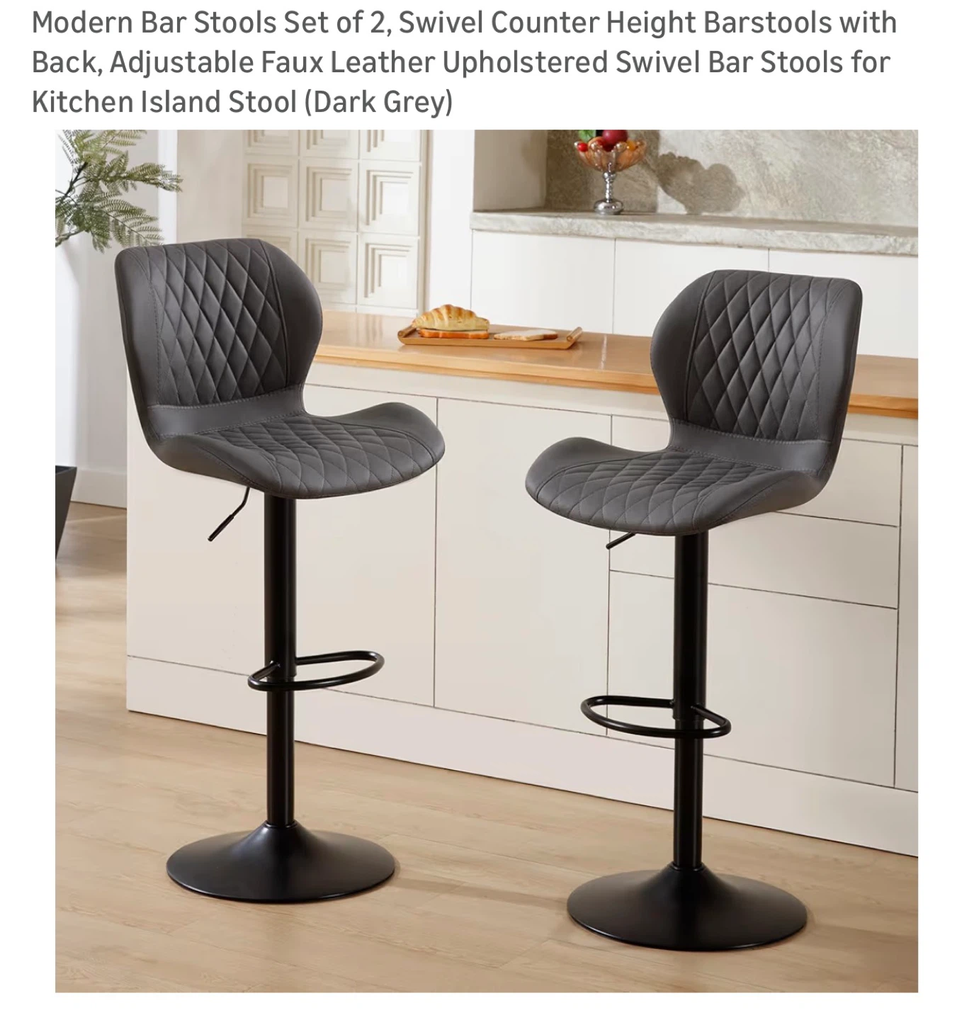 Set of 2 Bar Stools - Dark Grey