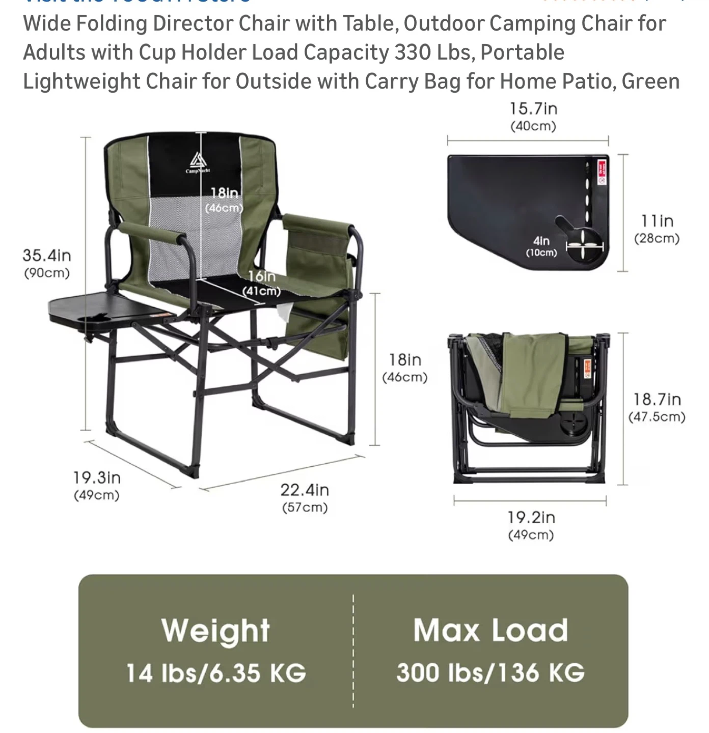 CampNacht Folding Director Chair with Table - Green - photo 2
