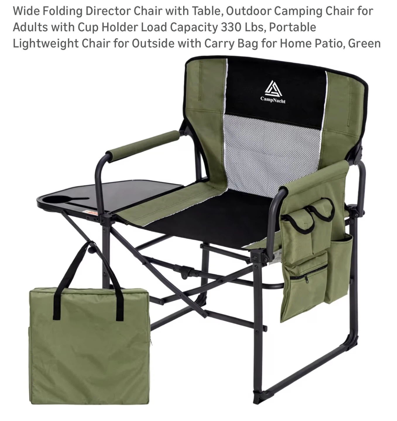 CampNacht Folding Director Chair with Table - Green