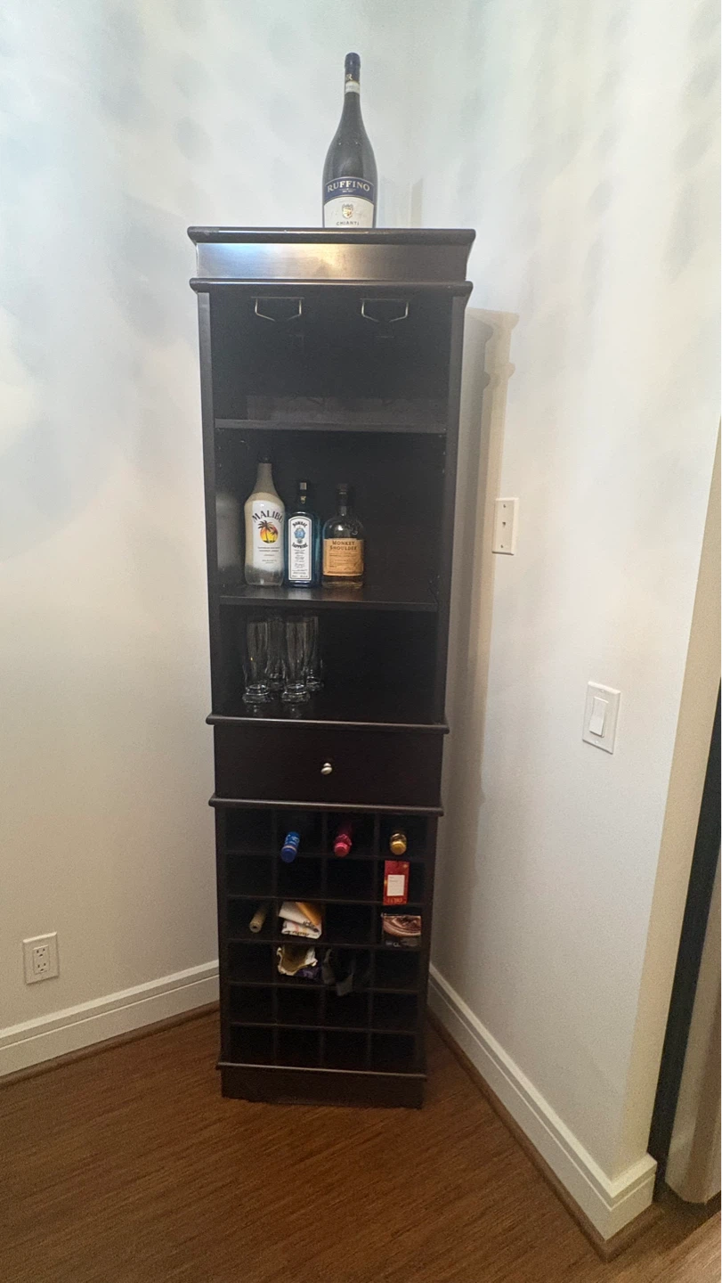 Espresso Wood Bar Cabinet with Wine Rack
