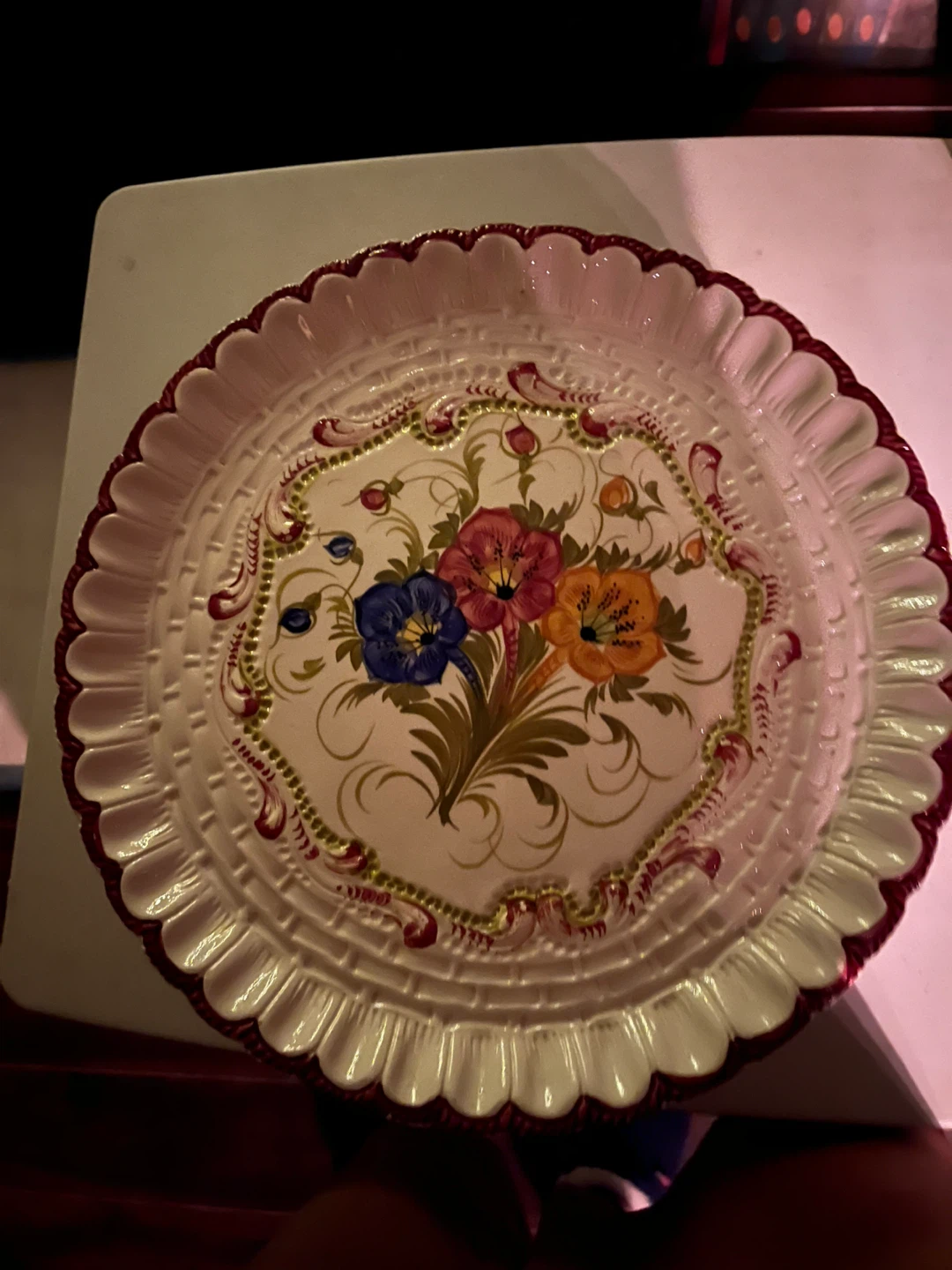 Hand-painted Ceramic Cake Stand with Floral Design