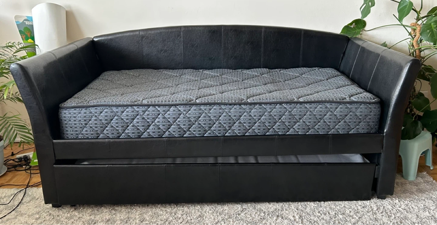 Black Faux Leather Daybed with Pull-Out Trundle - photo 2