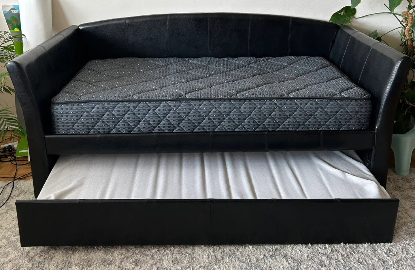 Black Faux Leather Daybed with Pull-Out Trundle - photo 4