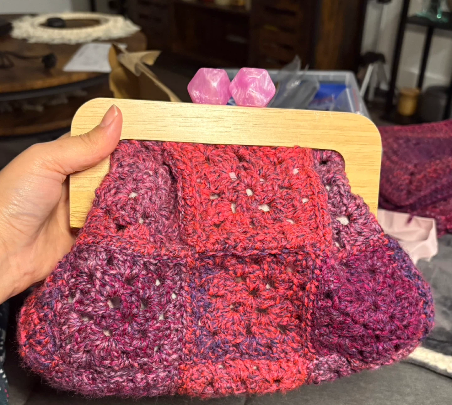 Crocheted Clutch with Wooden Frame